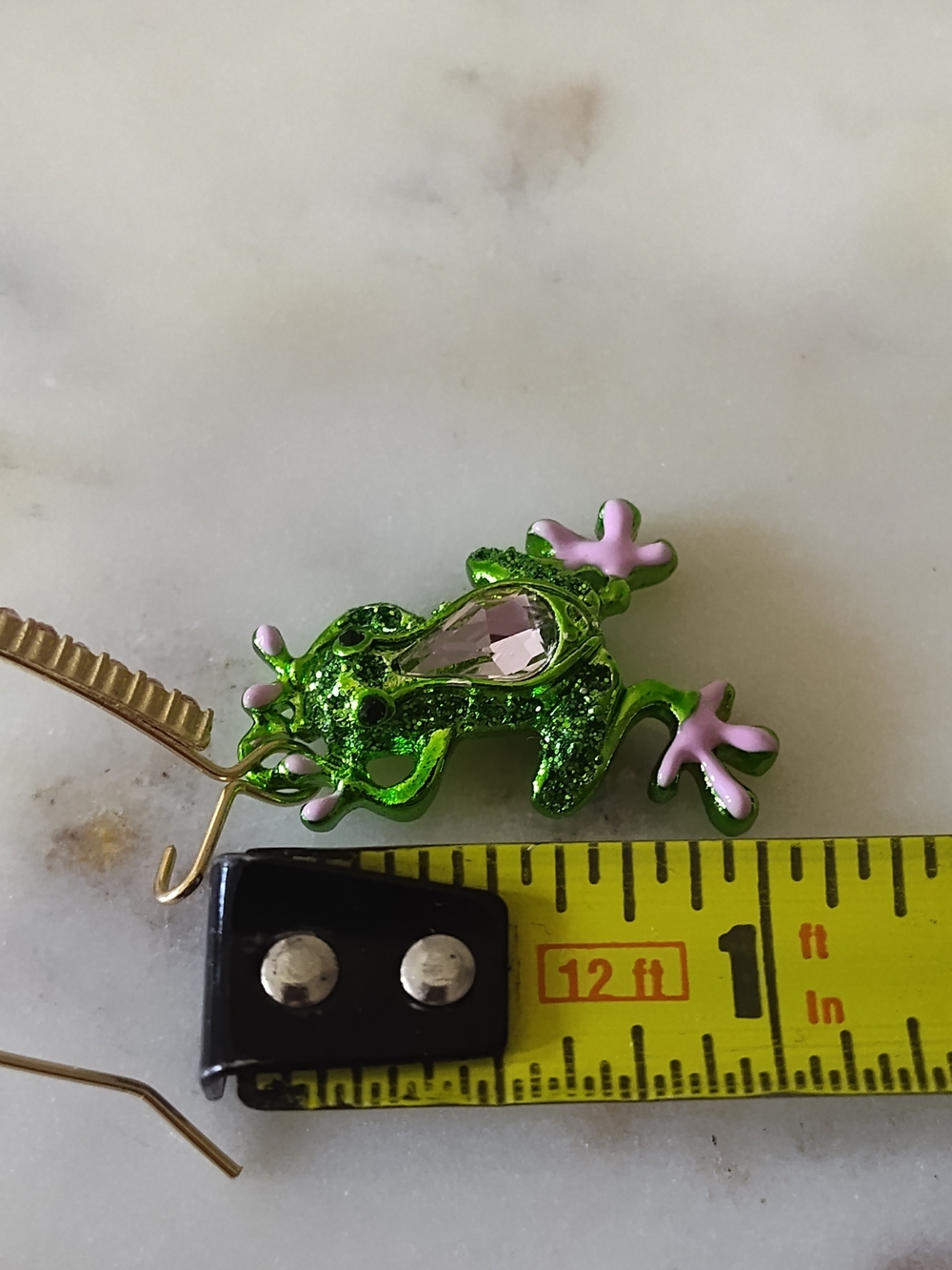 BETSEY JOHNSON Glitter Frog Drop Earrings Pink Crystal Gold Tone NWT - Picture 3 of 5